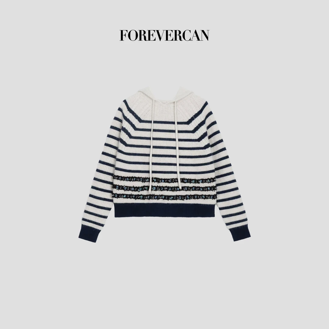 FOREVERCAN“海魂衫”海军风经典条纹美丽诺羊毛针织上衣 MY4538