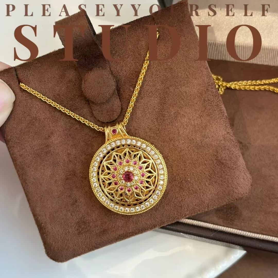 纯铜项链 「粉罗盘」夏苒原创设计八宝罗盘国风满钻气质罗盘项链