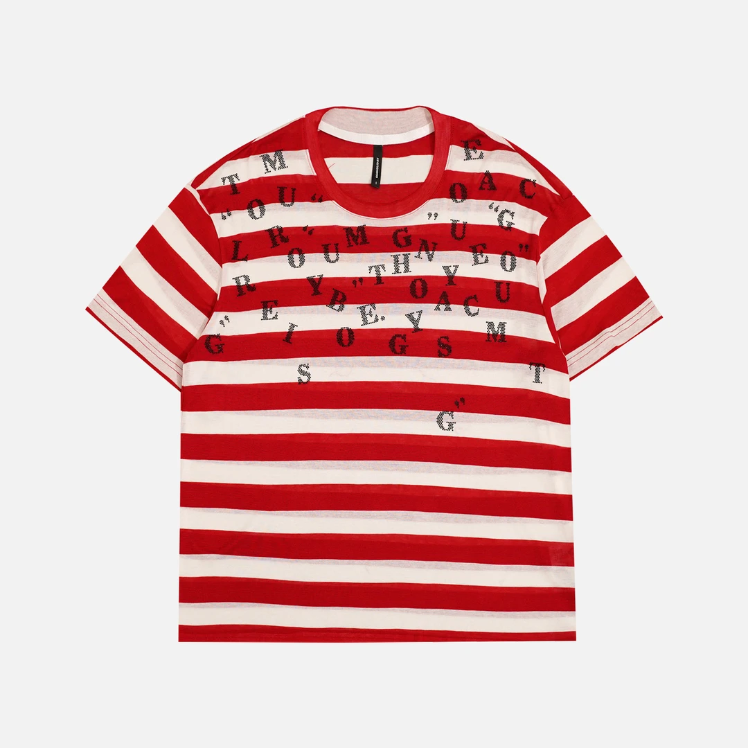 25夏新款轻奢高级感美式街头天丝羊毛设计红白条纹短袖大T 152645