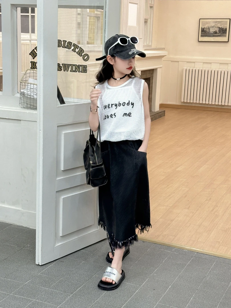 韩版洋气时尚牛仔裙女童夏季百搭套装