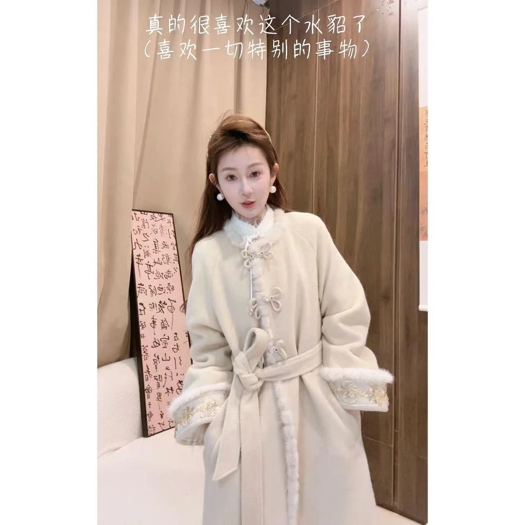 【婷婷】《知否知否》 瑰宝 原创奶黄拼接水貂羽绒大衣 TTH2FD782