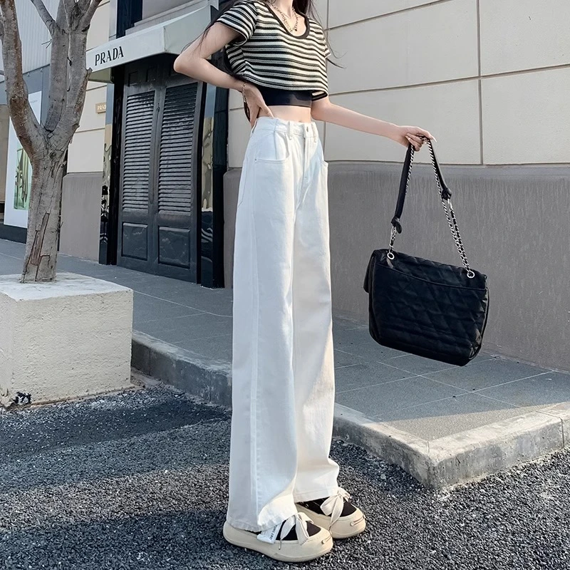 白色牛仔裤女2025夏季薄款新款洋气小个子休闲直筒宽松垂感长裤子