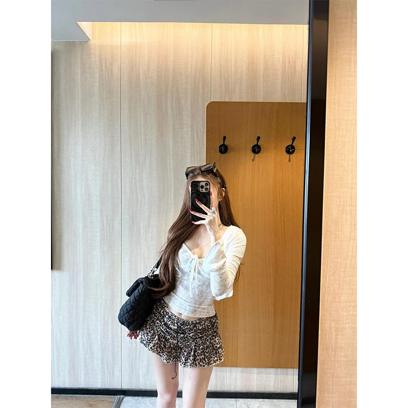 纯欲风夏季新款时髦气质设计款吊带上衣防晒精致开衫辣妹豹纹短裙