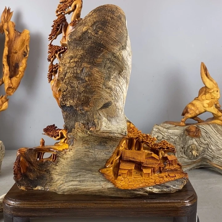 柏木（崖柏）彼*手工雕刻山水