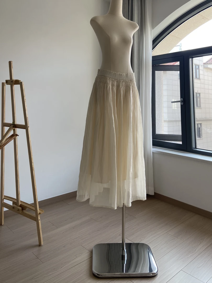 小柒家046-“白月光裙”春夏季时尚百搭褶皱拼接腰头显瘦半身裙