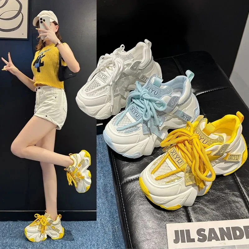 爆款老爹鞋女2025年新款秋季百搭网面透气厚底小个子增高休闲女鞋