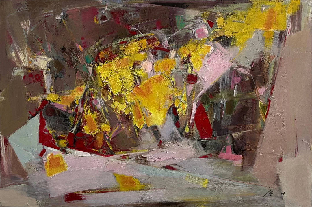 金日油画 原创抽象油画收藏《黄彩交响》画布纯手绘油画 120-80cm