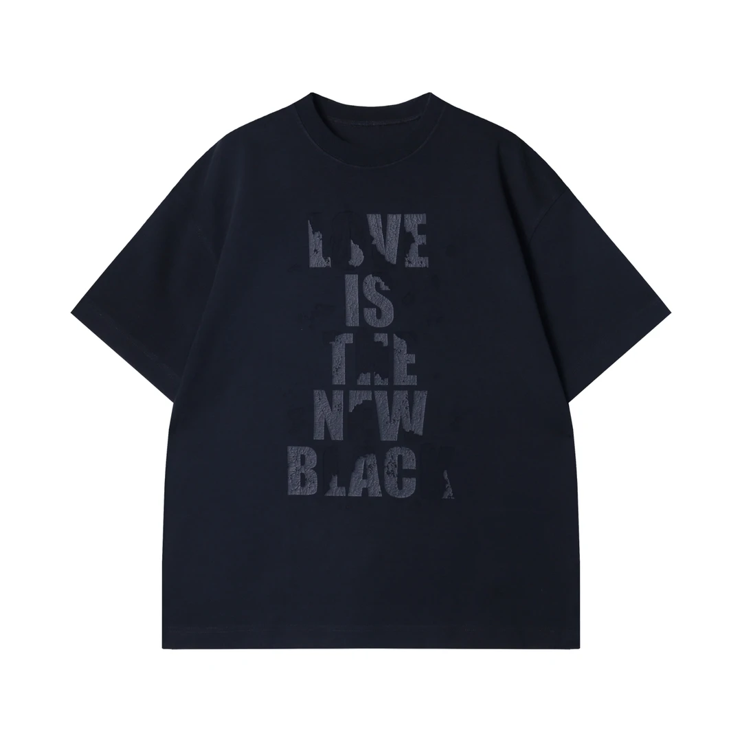 夏季高级感新款美式做旧印花字母圆领短袖T恤百搭潮流复古上衣