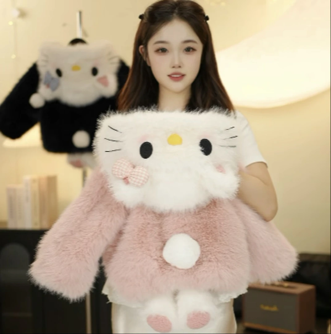 女童毛毛衣可爱2025新款儿童连帽保暖加绒加厚冬季女宝宝冬装外套