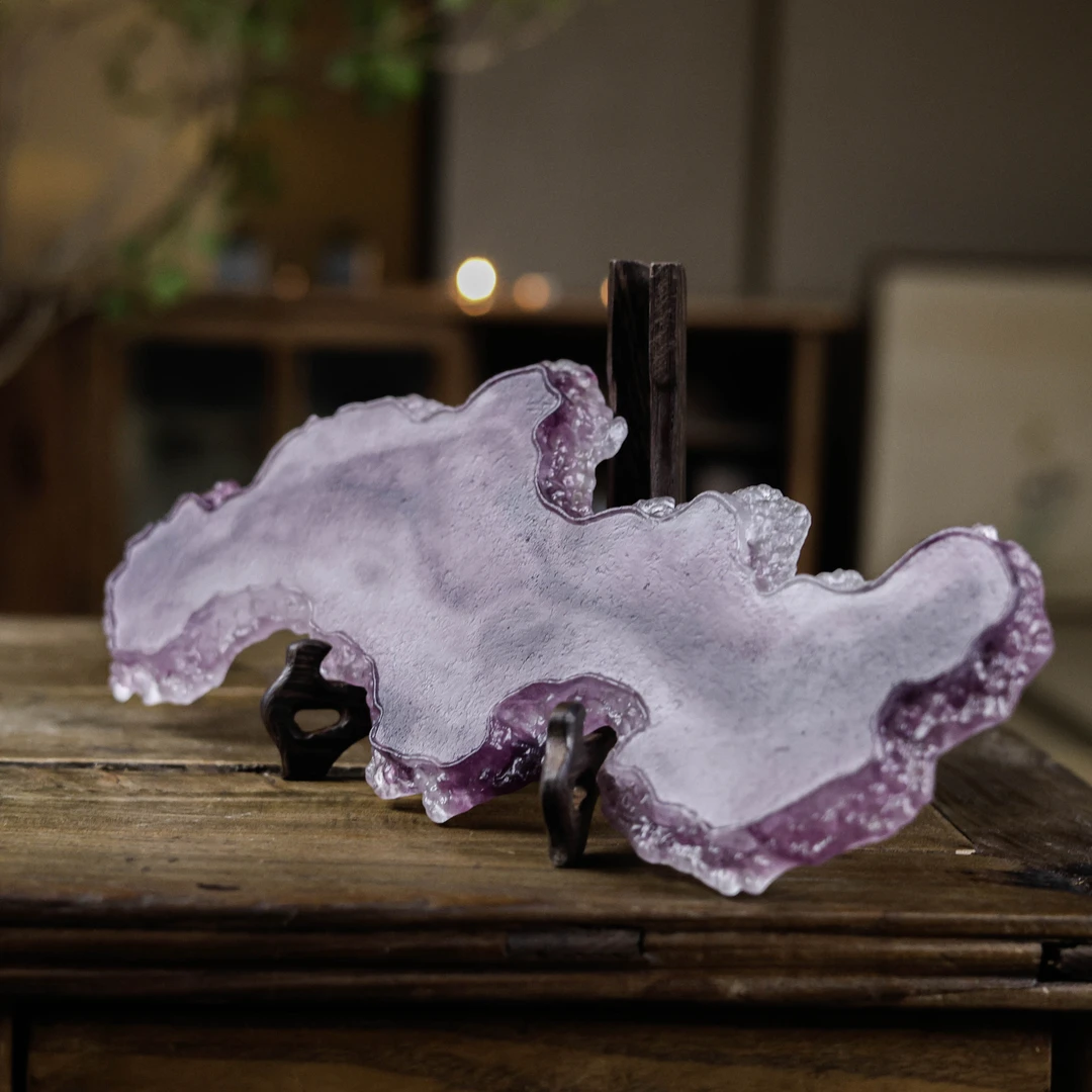 【萱时】冰紫色树魂长壶承30cm*12cm-茶道零配 (琉璃S0555)