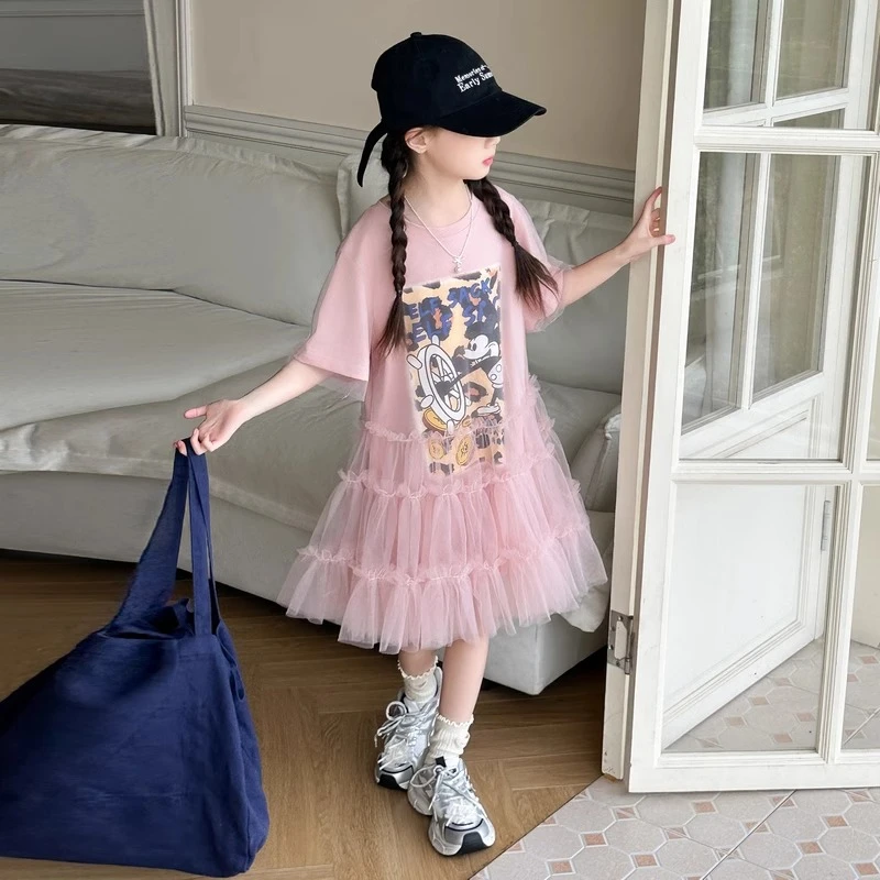 女童夏装2025新款洋气大童连衣裙高级感儿童夏季女孩T恤t公主裙子