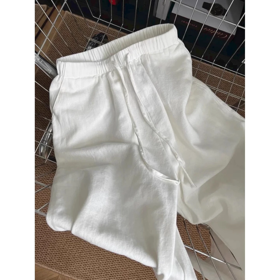 300斤加肥大码亚麻休闲裤男女早秋新款宽松垂感老钱风山本阔腿裤2