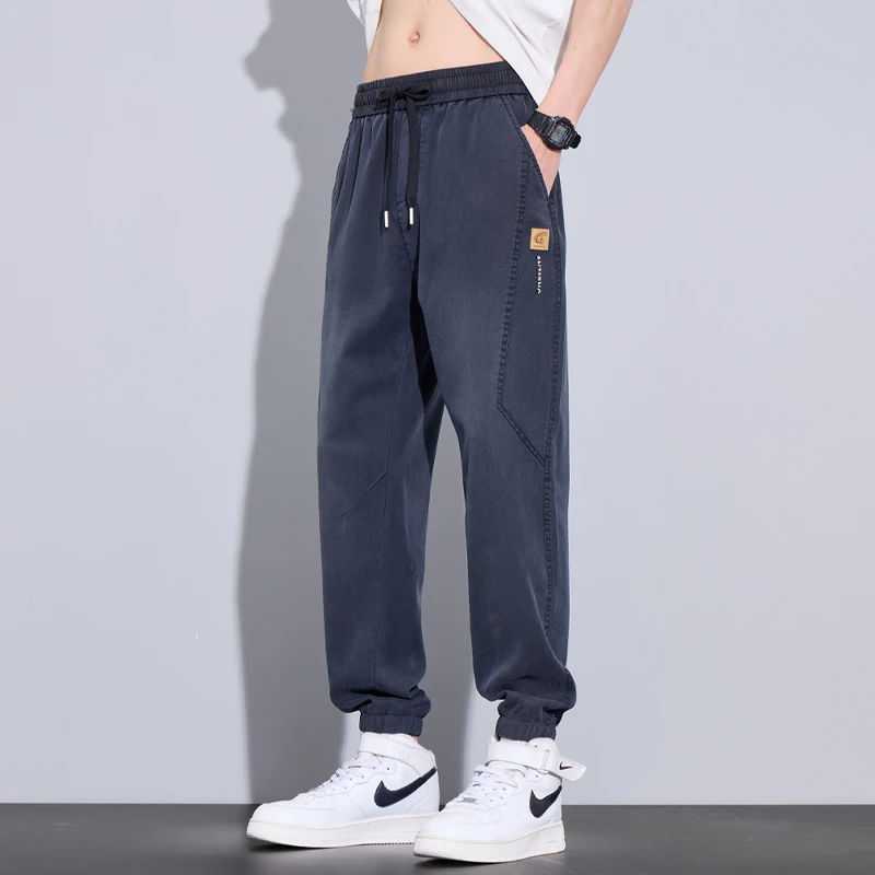 2025夏季莱赛尔天丝休闲裤男士潮流宽松百搭运动束脚裤子男