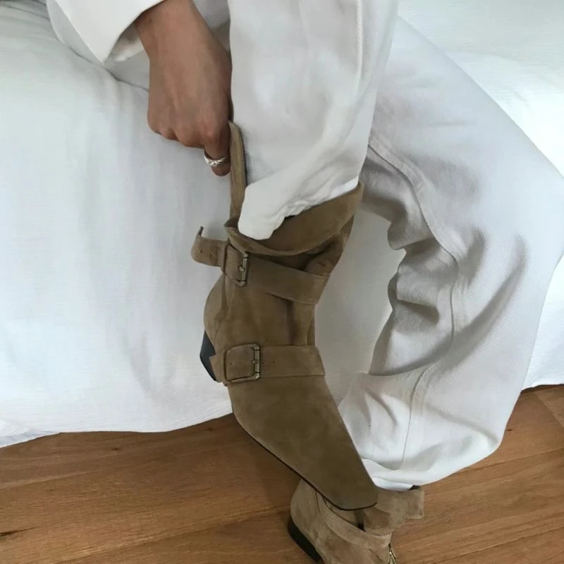 鞋子女ins潮牌百搭百搭时尚复古短靴方头粗跟秋冬女靴韩版新款小