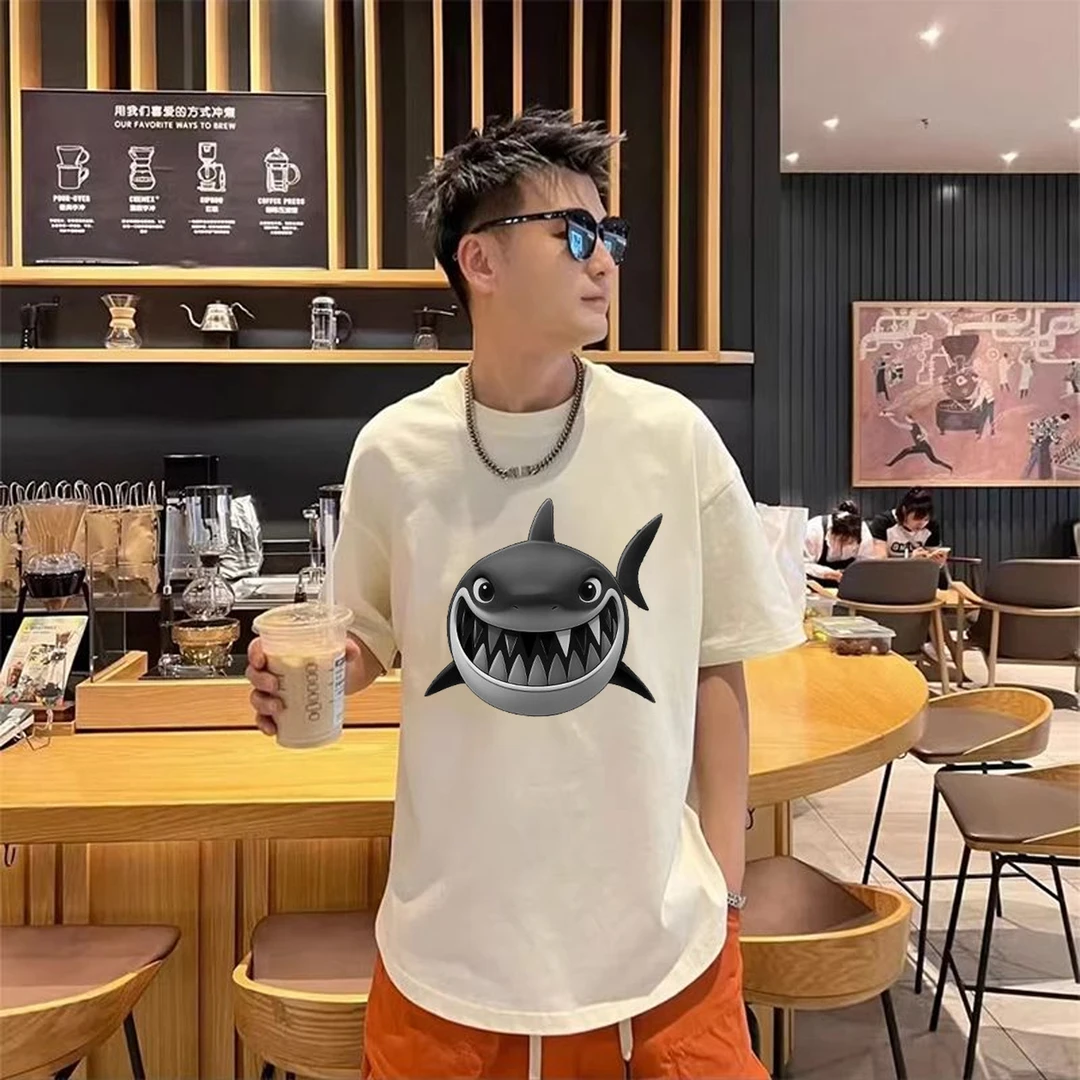 青少年夏季纯棉美式复古男士宽松创意男女短袖卡通T恤印花上衣服