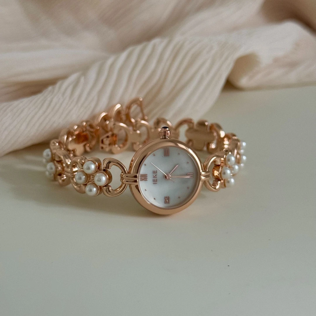 鹿娜Rune浪漫珍珠法式高级感ins时尚防水大气女士石英手表