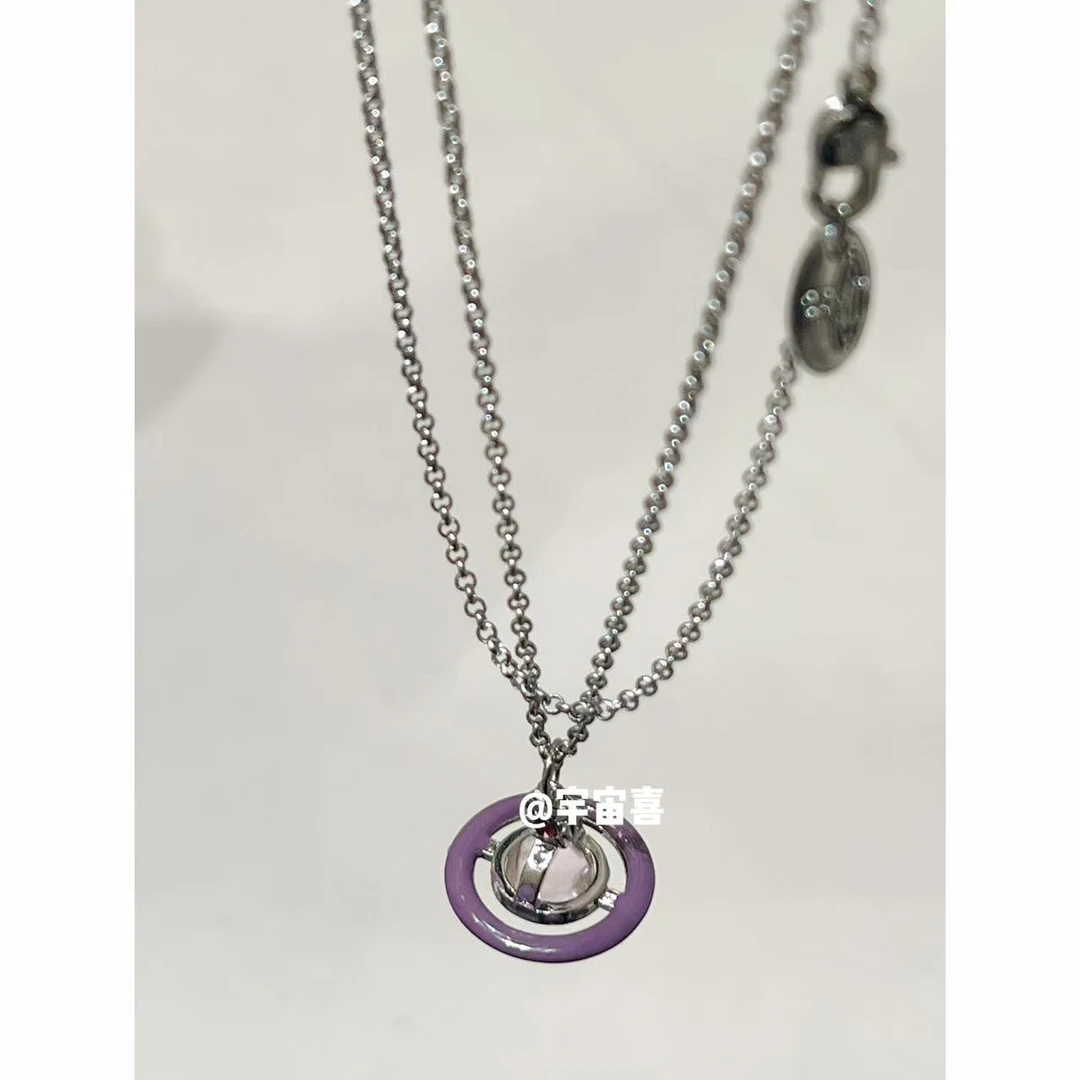 铜合金珐琅项链  G3-067【彩色珐琅透明迷你orb毛衣链项链】葡萄紫