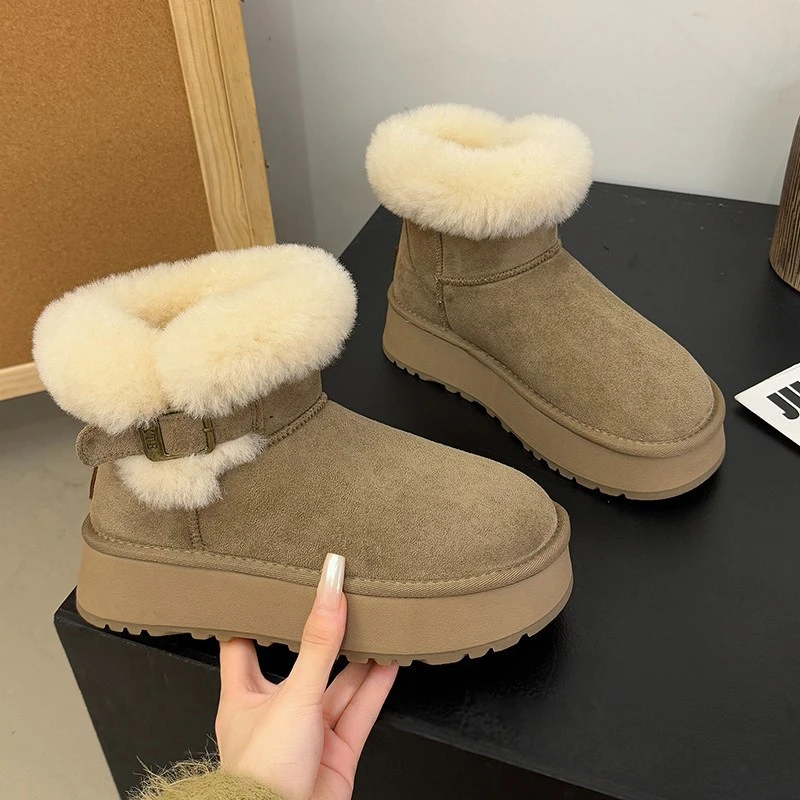 增高厚底雪地靴女2025新款冬季保暖皮毛一体女鞋网爆款加厚翻口