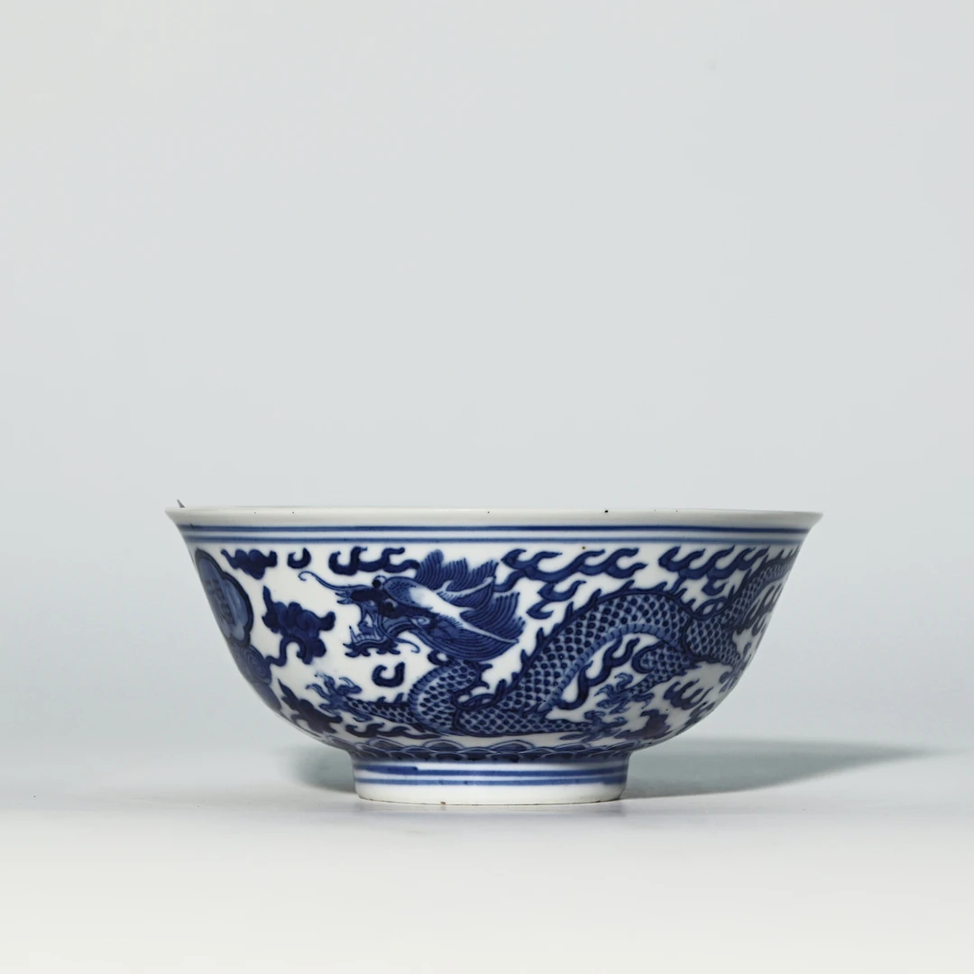 2171清光绪·青花双龙赶珠纹碗【古董拍卖】