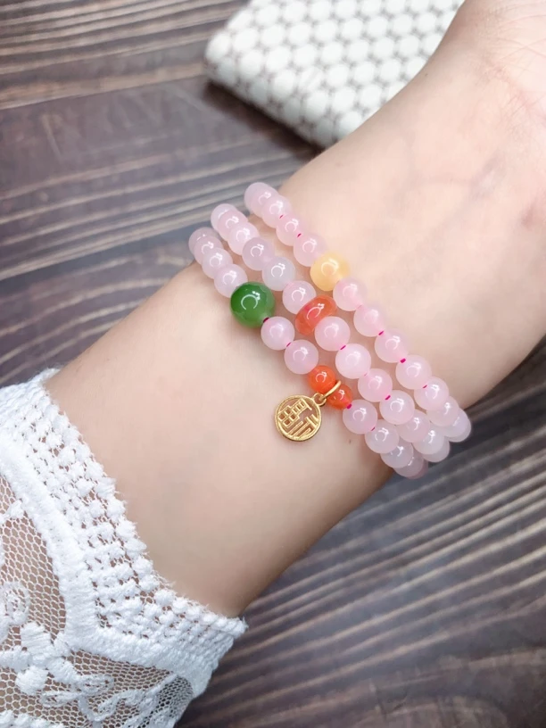 6mm天然高品质和田玉冰藕粉多圈手链小众时尚国潮简约百搭显气质