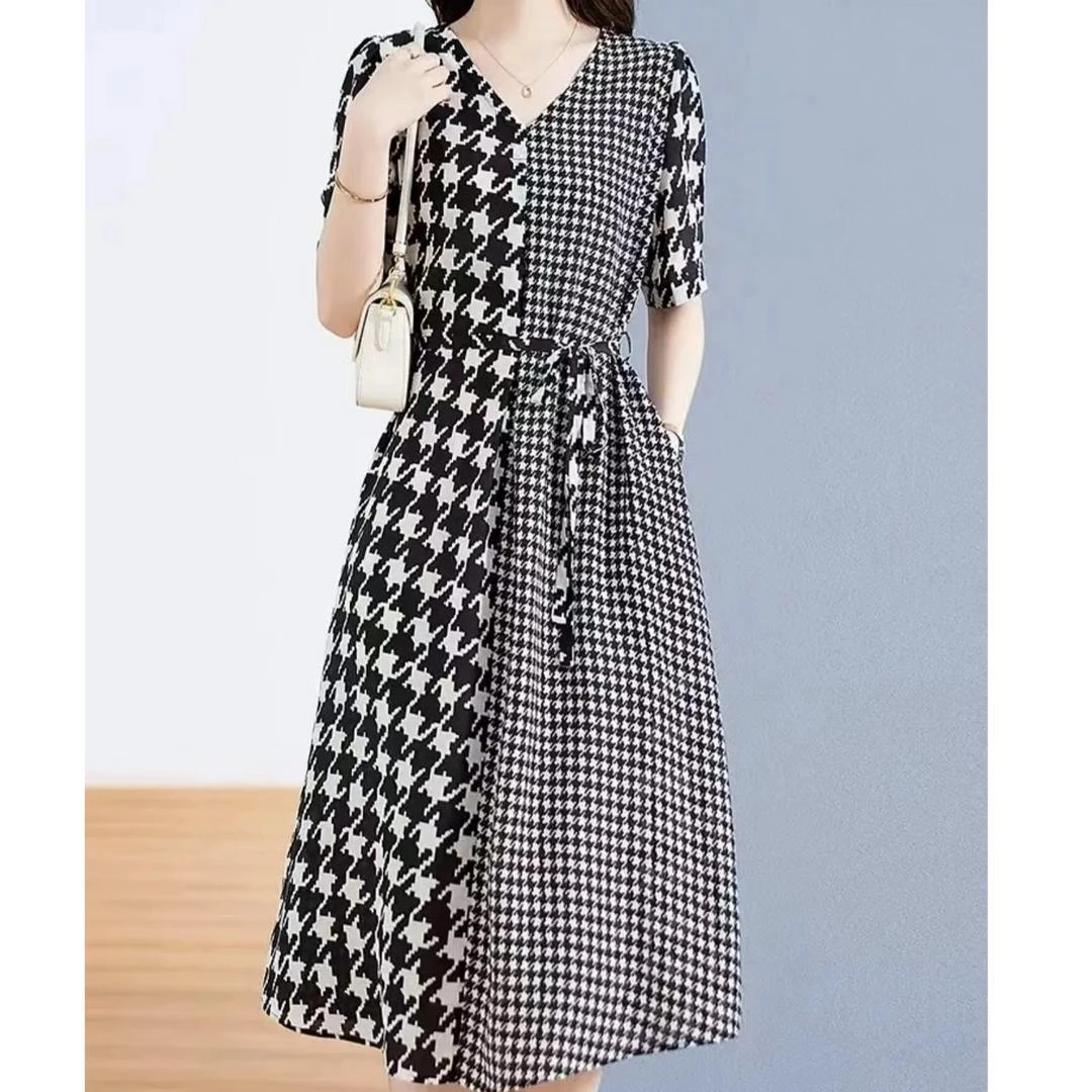 （401-600）宽松连衣裙气质长袖针织时尚休闲女士印花优雅