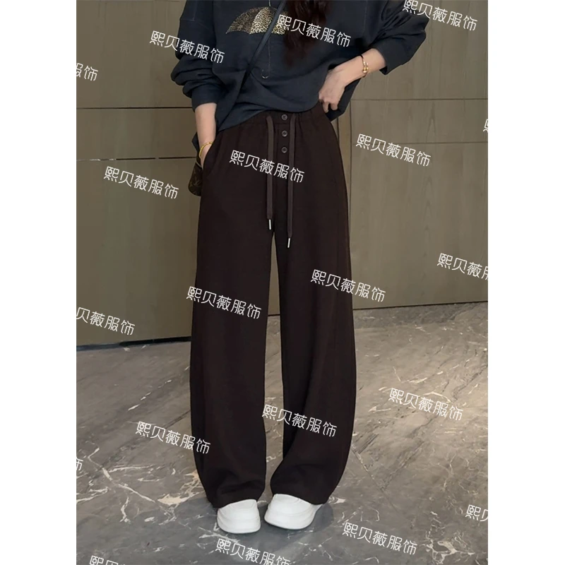 熙贝薇5 欧货醋酸羊毛裤立体剪裁显瘦扣子抽绳休闲裤 G5535