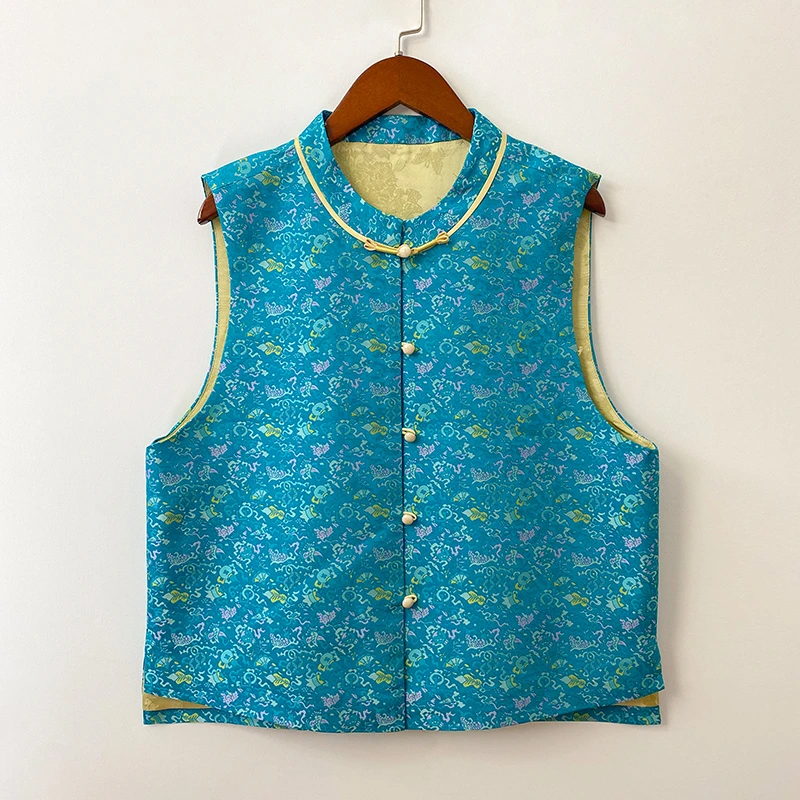 上久楷绿杂宝纹新中式国风马甲女老宋锦马甲满分桑蚕丝新款宋锦