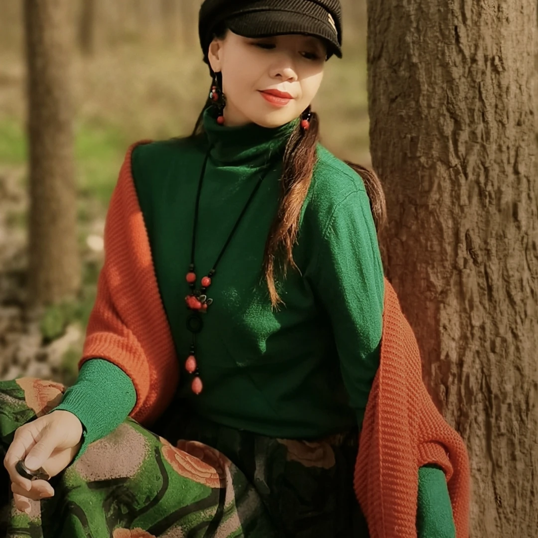 本芯-【堆堆领针织衫】宽松大码高领套头打底衫百搭纯色