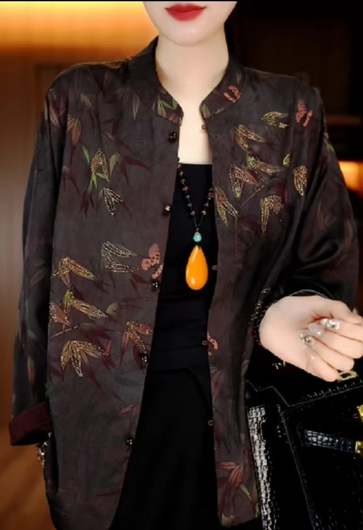 印染外套国风印花圆领双面衬衫春夏秋提花ins上衣四季通用V25Q531