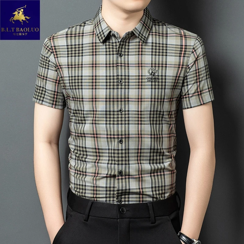 专柜正品保罗中年衬衫男夏季男士条纹衬衫短袖商务休闲时尚衬衣