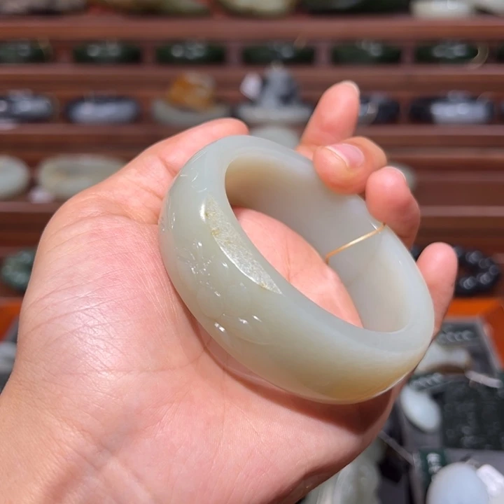 和田玉未镶嵌手镯暖白宽版