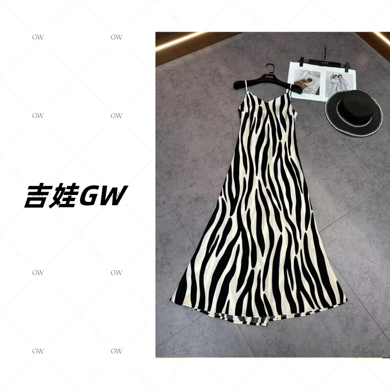 GW新款斑马纹印花显瘦时尚百搭吊带连衣裙25c-512