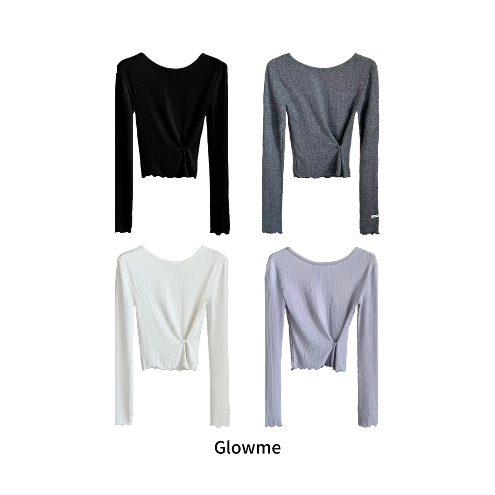 【Glowme】韩国|意式浪漫显瘦针织修身纽扣长袖上衣