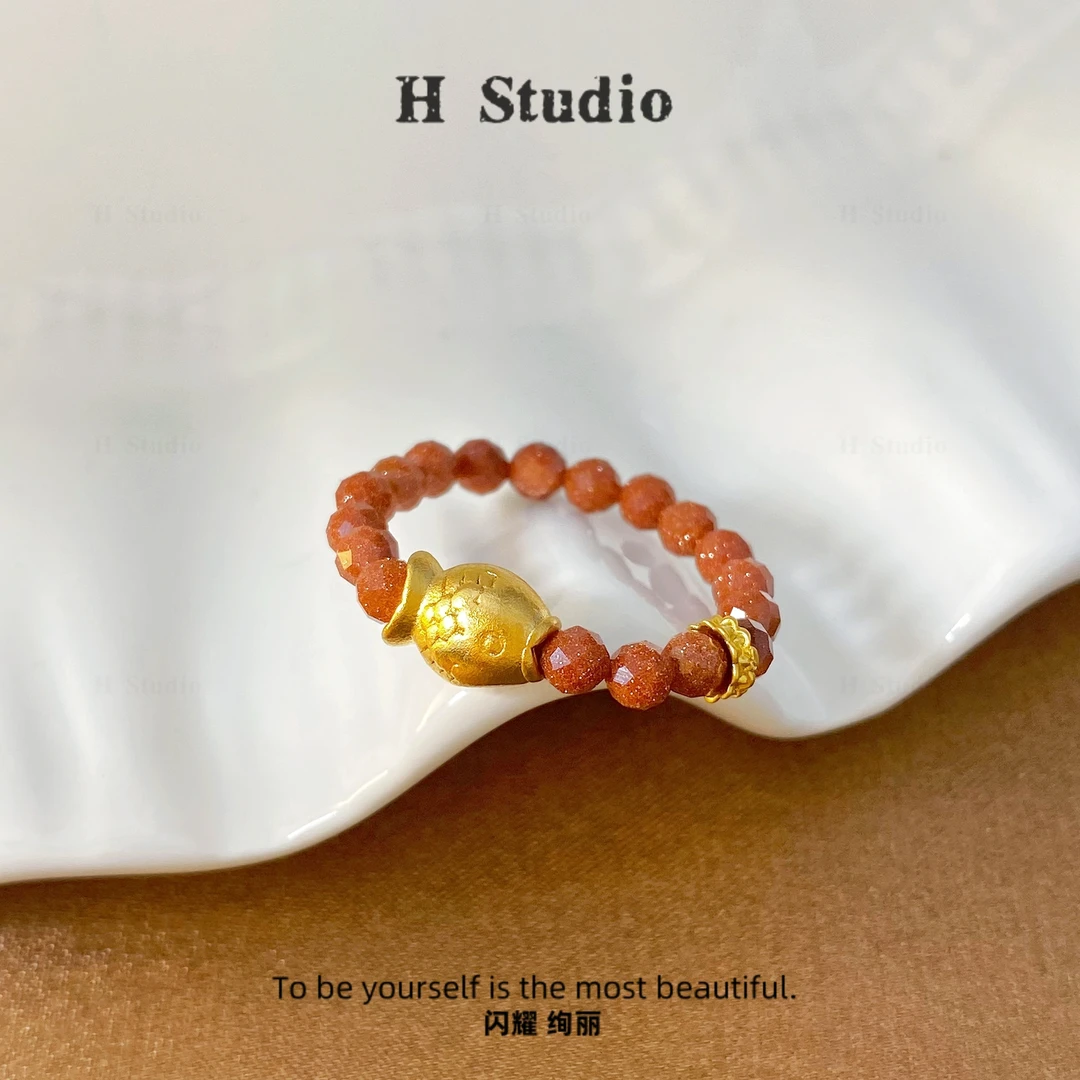 铜合金树脂戒指  T1718 小锦鲤 弹力绳复古小众手工