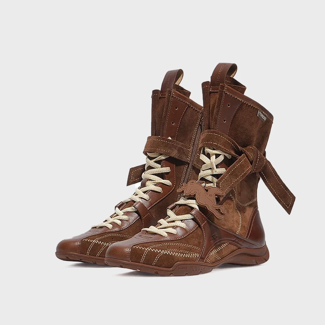 复古系带拳击靴女2025年秋季新款英伦风马丁靴美拉德厚底中筒短靴