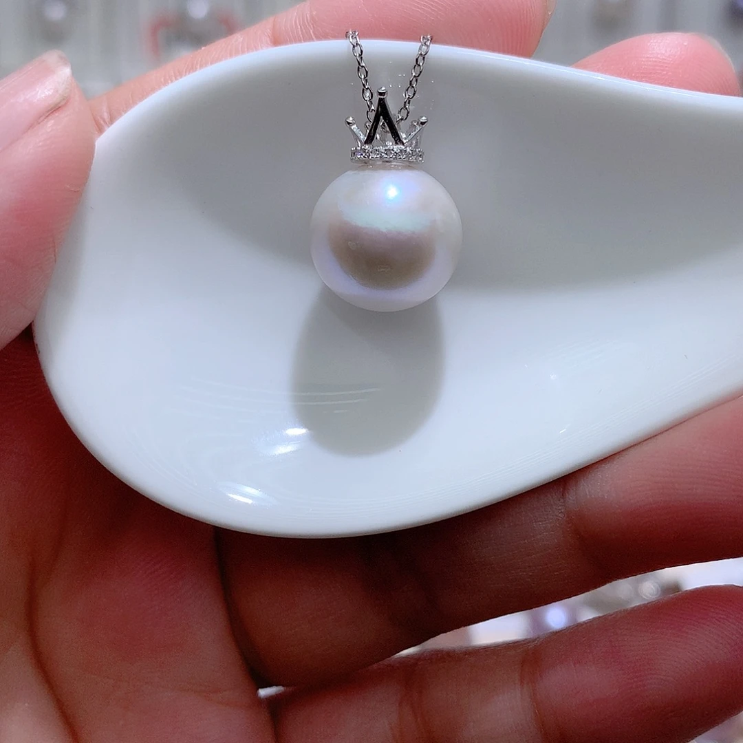 淡水珍珠银S925镶嵌吊坠(赠链)CC13.8mm