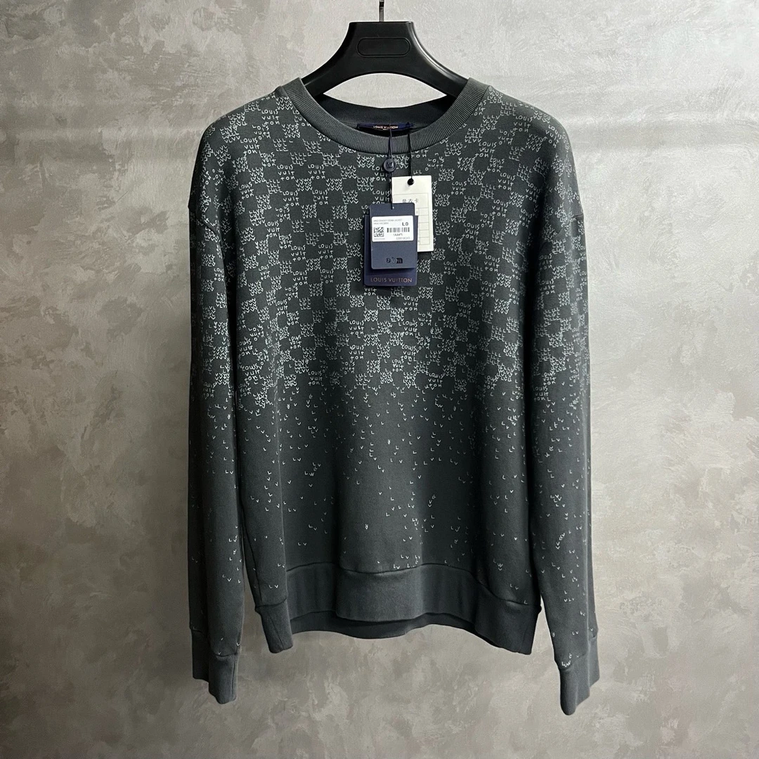 未使用 LouisVuitton/路易威登 灰色格纹拼色圆领运动长袖卫衣/l