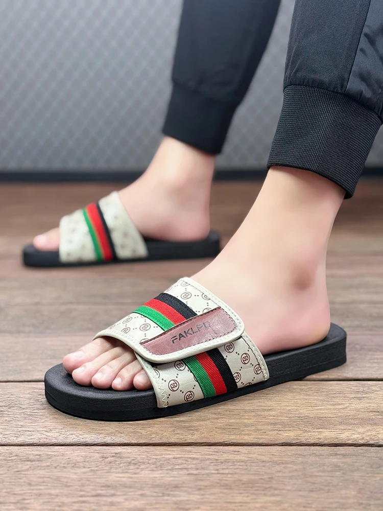 2025夏季拖鞋男潮时尚外穿防滑耐磨一字拖沙滩度假凉拖鞋个性厚底