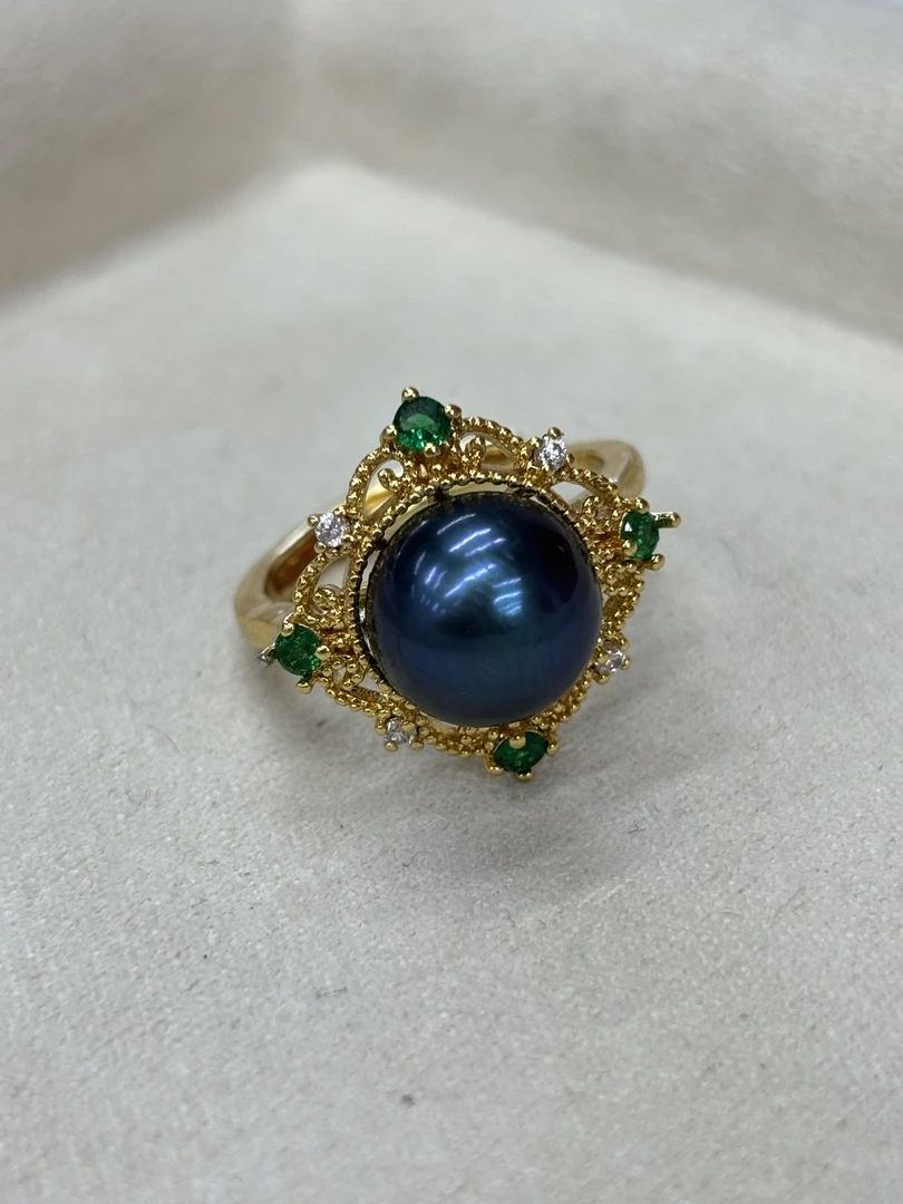 737.孔雀绿珍珠戒指