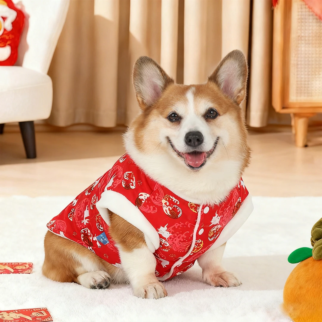 宠物狗狗新年衣服喜庆过年唐装保暖秋冬款加厚可爱中型犬柯基泰迪