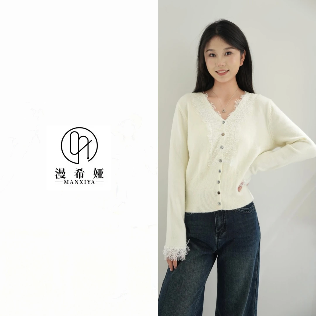 2025新款秋冬洋气针织开衫小个子毛衣长袖蕾丝拼接内搭3082M139