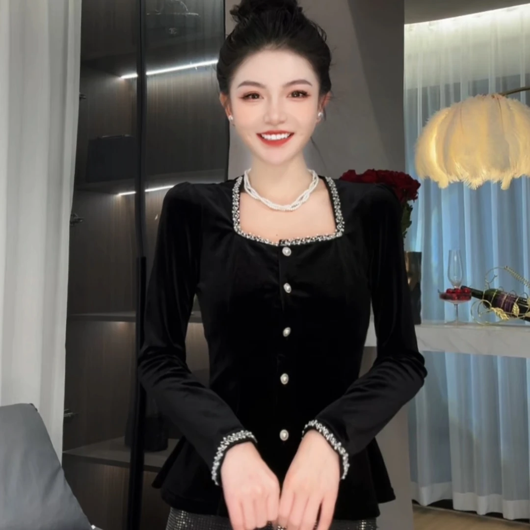 【美美专享】23099早秋法式气质长袖上衣百搭修身女款T恤
