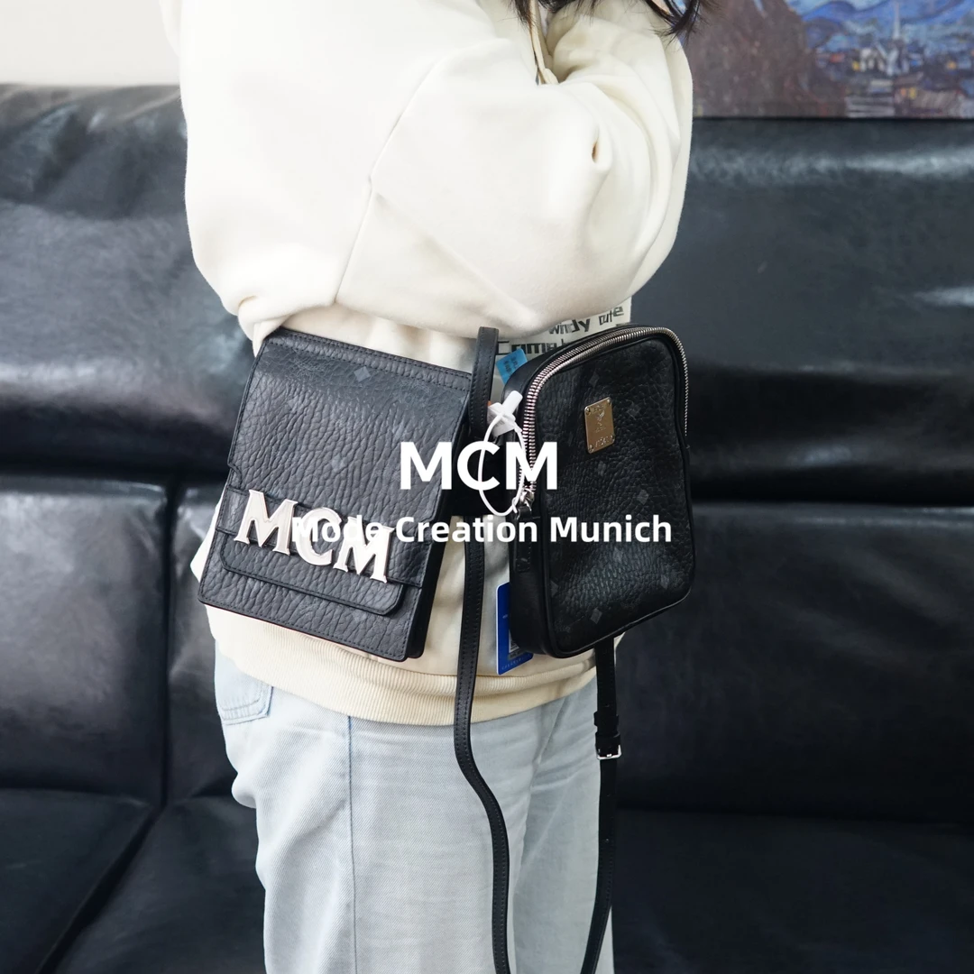95新 MCM 黑色双子星腰包/SD10826023/6023