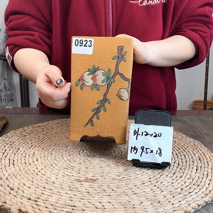 紫砂花盆柴烧手绘签筒0923