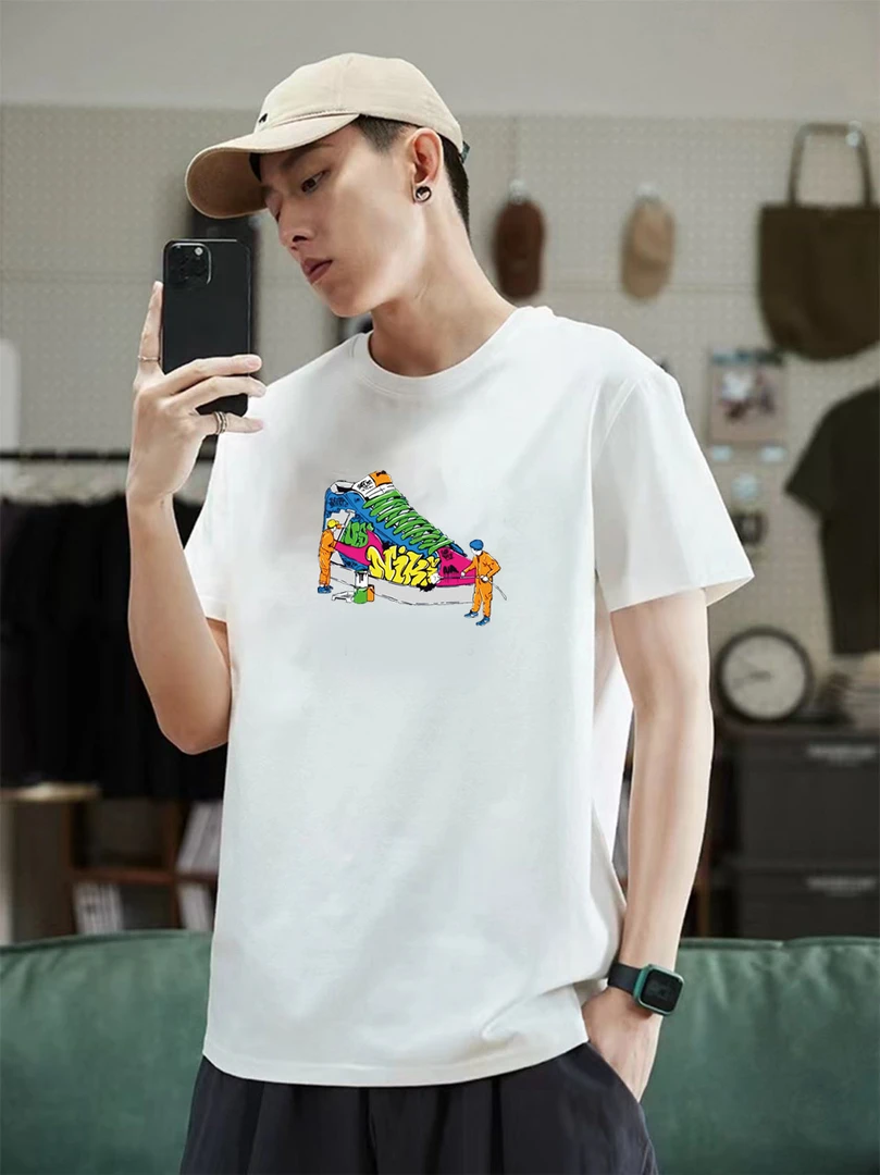 爆款夏季纯棉短袖T恤男女同款时尚宽松圆领国潮情侣休闲国风印花