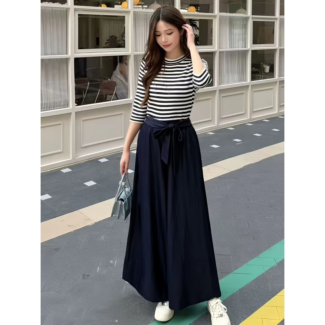 T252【维艺专属】高腰长裤休闲裤拼接减龄百搭休闲时尚套装