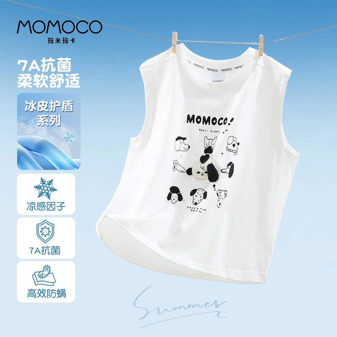 MOMOCO夏季男童7A抗菌时尚卡通小狗无袖背心T恤上衣77280235019
