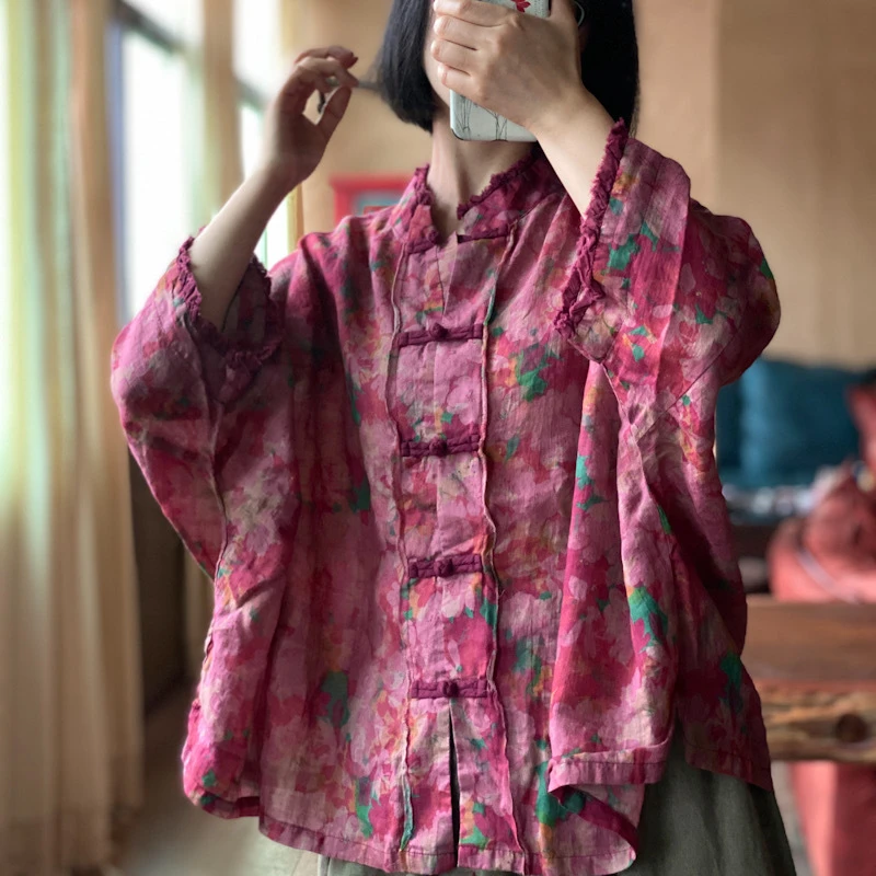 轻定制国风复古水洗苎麻中式改良小衫防晒长袖衬衫女2061云梦