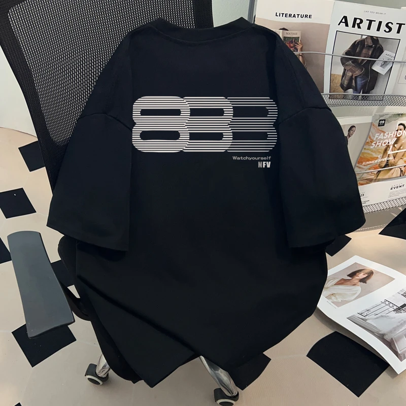 jtrt夏季2025新款简约数字印花oversize宽松短袖T恤男女纯棉上衣