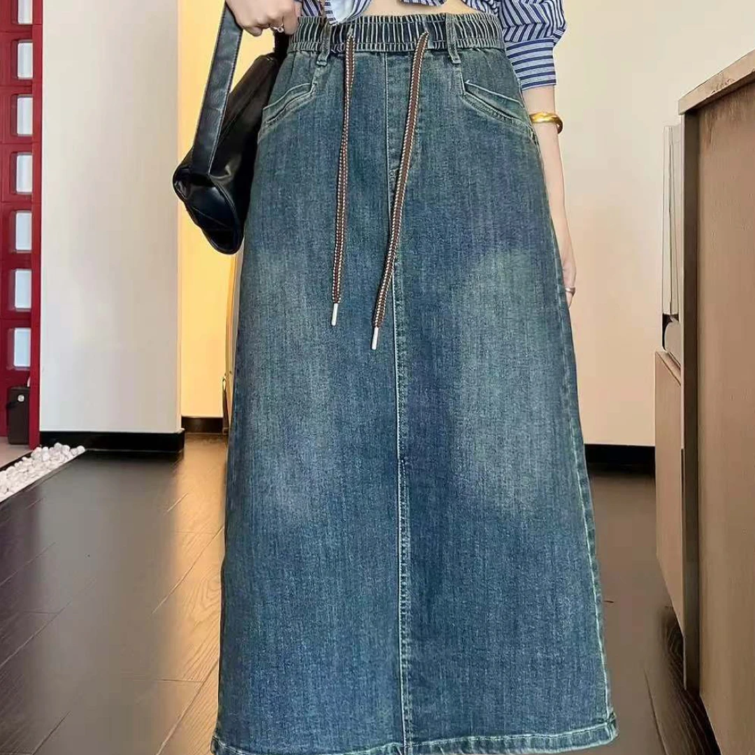 125款2025新款牛仔短裙女大码胖mm苹果身材高腰显瘦直筒半身裙子